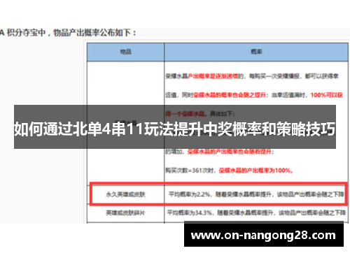 如何通过北单4串11玩法提升中奖概率和策略技巧